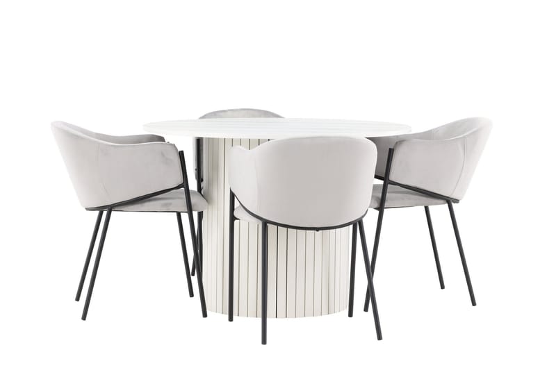 Härön Matgrupp 110 cm Rund med 4 Evelina stolar - Vit/Grå - Products - Möbler - Bord & matgrupp - Matgrupp