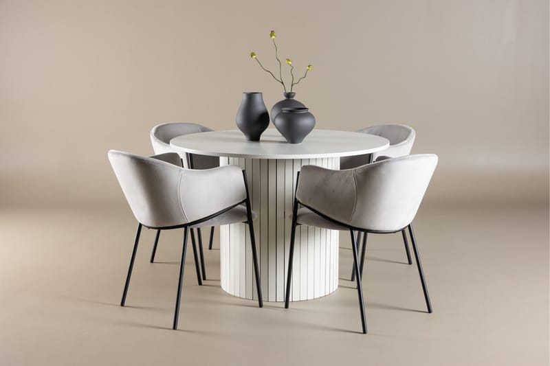Härön Matgrupp 110 cm Rund med 4 Evelina stolar - Vit/Grå - Products - Möbler - Bord & matgrupp - Matgrupp
