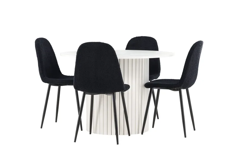 Härön Matgrupp 110 cm Rund med 4 Polar stolar, Vit/Svart