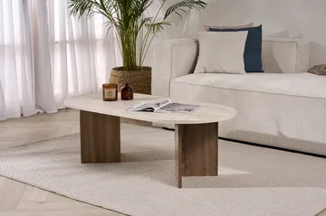 Hasina Ovalt Soffbord 119x60 cm med Travertin- och Valnötsutseende - Beige - Products - Möbler - Bord & matgrupp - Soffbord