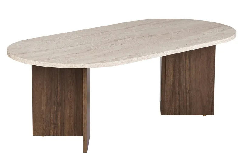 Hasina Ovalt Soffbord 119x60 cm med Travertin- och Valnötsutseende, Beige