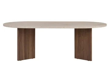 Hasina Ovalt Soffbord 119x60 cm med Travertin- och Valnötsutseende - Beige - Products - Möbler - Bord & matgrupp - Soffbord