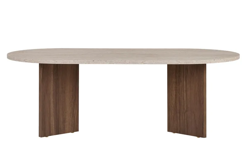 Hasina Ovalt Soffbord 119x60 cm med Travertin- och Valnötsutseende - Beige - Products - Möbler - Bord & matgrupp - Soffbord