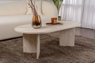Hasina Ovalt Soffbord 119x60 cm med Travertinutseende - Vit - Products - Möbler - Bord & matgrupp - Soffbord