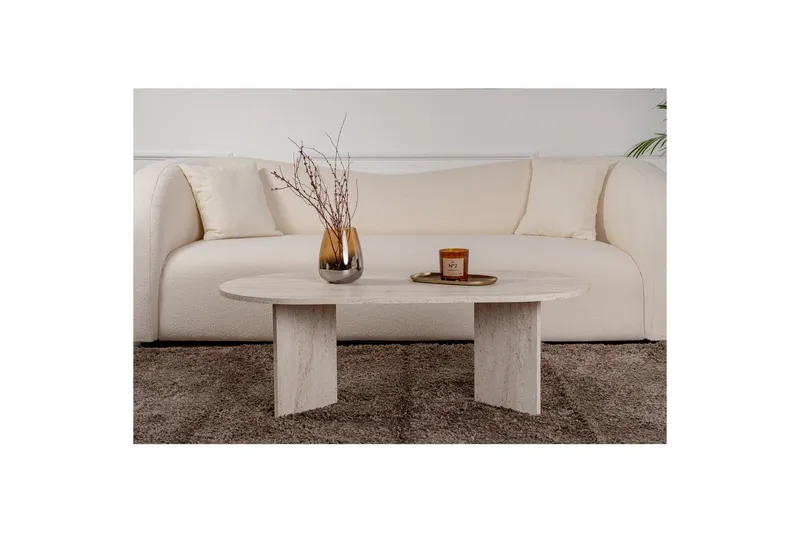 Hasina Ovalt Soffbord 119x60 cm med Travertinutseende - Vit - Products - Möbler - Bord & matgrupp - Soffbord