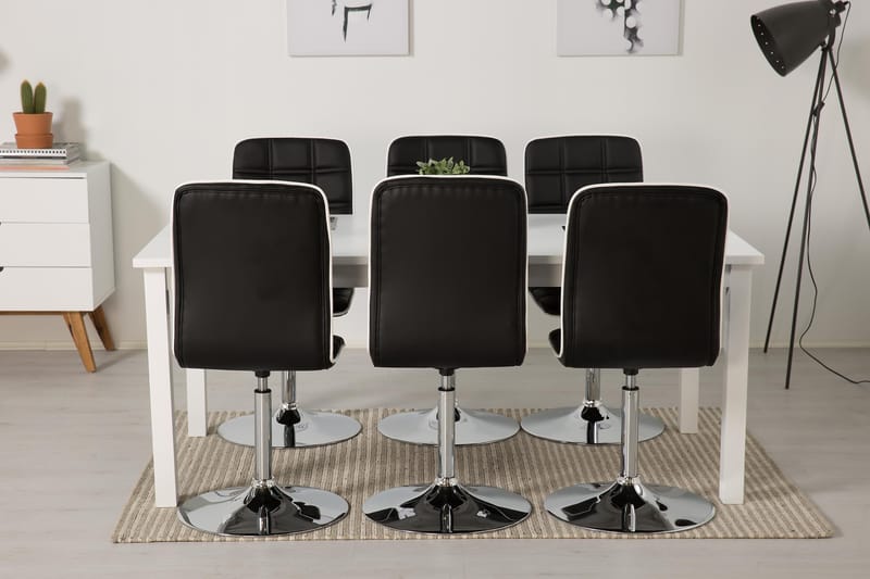 Jasmin Förlängningsbar Matgrupp 180 cm med 6 Frida Stol - Vit/Svart - Products - Möbler - Bord & matgrupp - Matgrupp