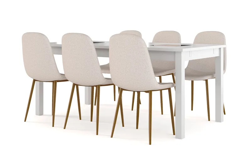 Jasmin Förlängningsbart Matbord 180 cm +  6 st Nibe stol beige med ek ben - Vit/Beige - Products - Möbler - Bord & matgrupp - Matgrupp