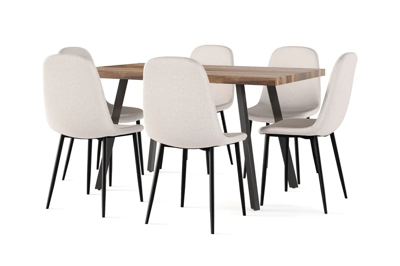 Jasmin Förlängningsbart Matbord 180 cm +  6 st Nibe stol beige med svarta ben - Vit/Beige - Products - Möbler - Bord & matgrupp - Matgrupp