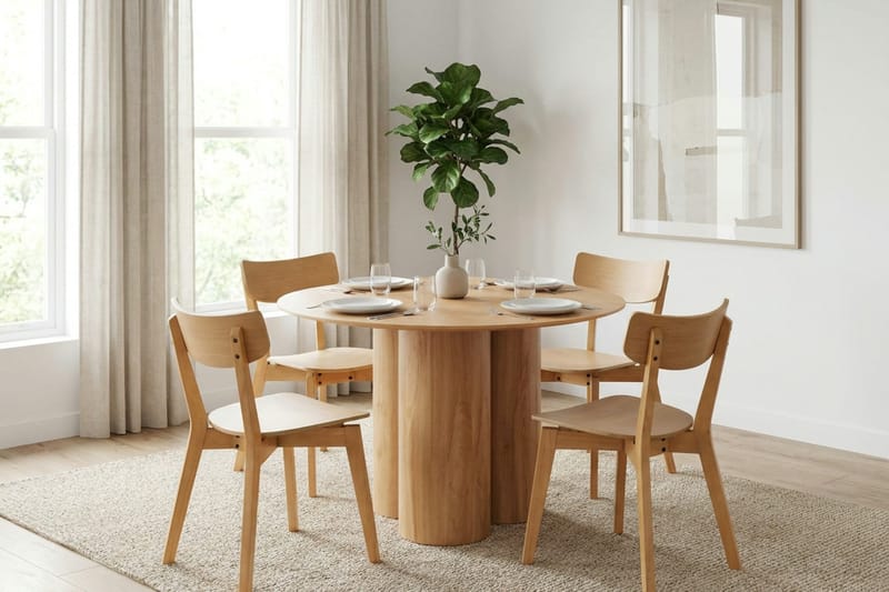 Juno Matgrupp 110 cm runt i Ek med 4 Amelia Matstolar - Ek - Products - Möbler - Bord & matgrupp - Matgrupp