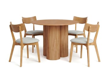 Juno Matgrupp 110 cm runt i Ek med 4 Amelia Matstolar med Dyna - Ek/Beige - Products - Möbler - Bord & matgrupp - Matgrupp