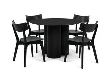 Juno Matgrupp 110 cm runt i Svart med 4 Amelia Matstolar - Svart - Products - Möbler - Bord & matgrupp - Matgrupp
