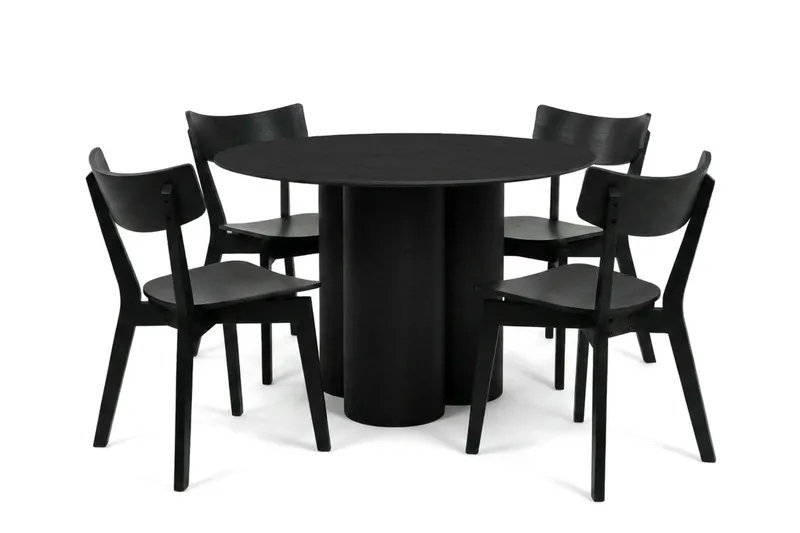 Juno Matgrupp 110 cm runt i Svart med 4 Amelia Matstolar - Svart - Products - Möbler - Bord & matgrupp - Matgrupp