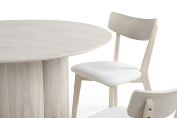 Juno Matgrupp 110 cm runt Vitlaserad med 4 Amelia Matstolar med Dyna - Vitlaserad/Beige - Products - Möbler - Bord & matgrupp - Matgrupp