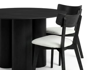 Juno Matgrupp 130 cm runt i Svart med 6 Amelia Matstolar med Dyna - Svart/Beige - Products - Möbler - Bord & matgrupp - Matgrupp