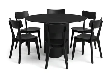 Juno Matgrupp 130 cm runt i Svart med 6 Amelia Matstolar - Svart - Products - Möbler - Bord & matgrupp - Matgrupp