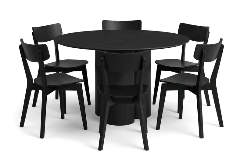 Juno Matgrupp 130 cm runt i Svart med 6 Amelia Matstolar - Svart - Products - Möbler - Bord & matgrupp - Matgrupp