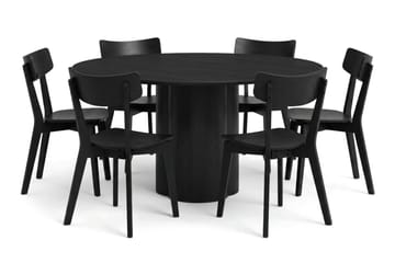 Juno Matgrupp 150 cm runt i Svart med 6 Amelia Matstolar - Svart - Products - Möbler - Bord & matgrupp - Matgrupp