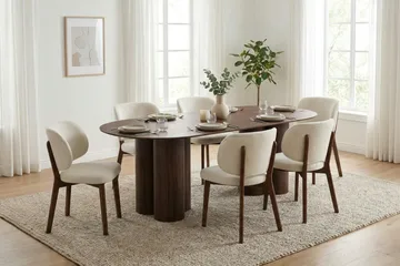 Juno Matgrupp 220 cm rektangulärt i Valnöt med 6 Eira Matstolar - Valnöt - Products - Möbler - Bord & matgrupp - Matgrupp