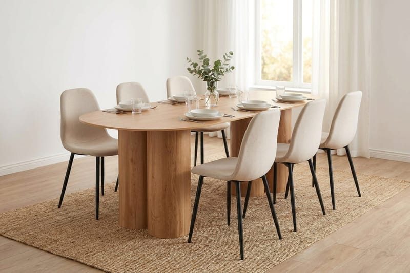 Juno Matgrupp rektangulärt 220 cm Ek med 6 Nibe Matstolar - Ek - Products - Möbler - Bord & matgrupp - Matgrupp