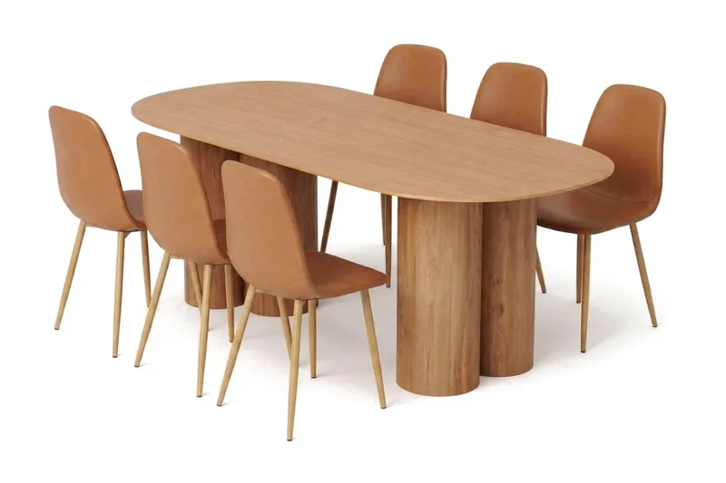 Juno Matgrupp rektangulärt 220 cm Ek med 6 Nibe Matstolar, Ek