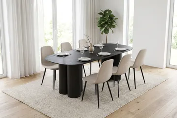 Juno Matgrupp rektangulärt 220 cm Svart med 8 Nibe Matstolar - Svart - Products - Möbler - Bord & matgrupp - Matgrupp