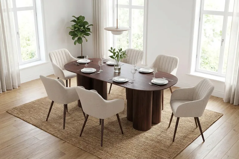 Juno Matgrupp rektangulärt 220 cm Valnöt med 8 Filippa Matstolar - Valnöt - Products - Möbler - Bord & matgrupp - Matgrupp
