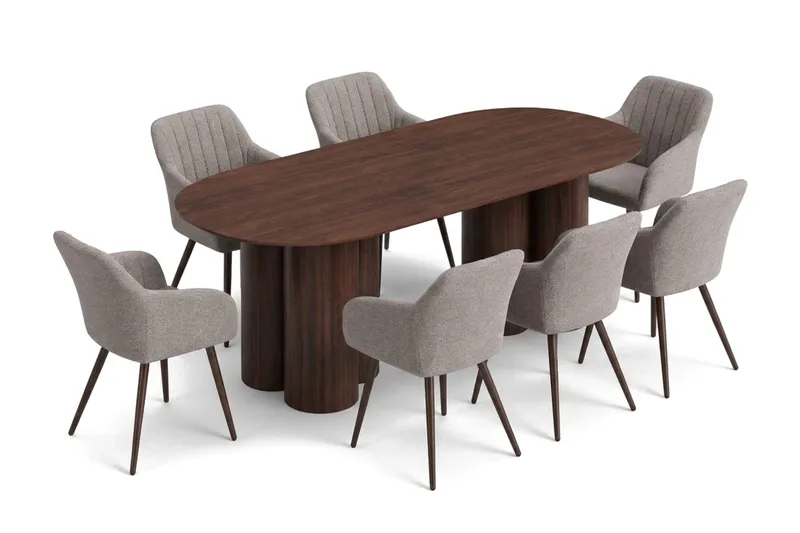 Juno Matgrupp rektangulärt 220 cm Valnöt med 8 Filippa Matstolar - Valnöt - Products - Möbler - Bord & matgrupp - Matgrupp