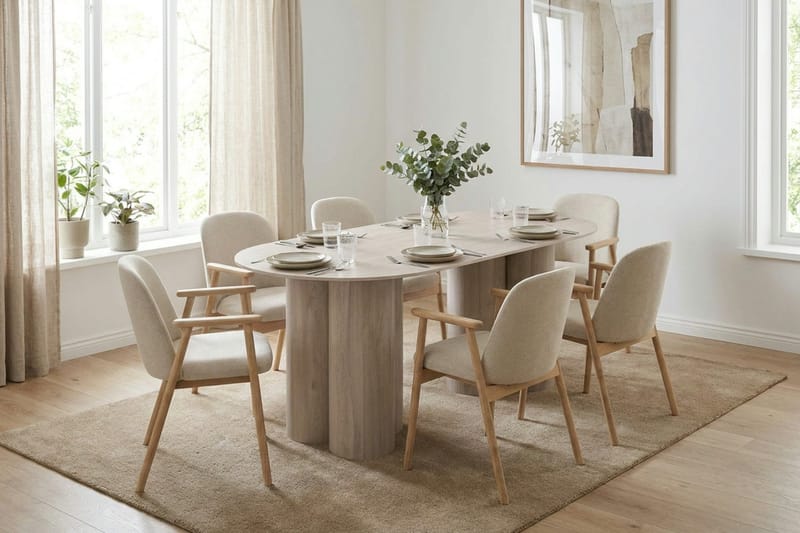 Juno Matgrupp rektangulärt 220 cm Vitlaserad med 6 Reciclar Matstolar - Vitlaserad ek - Products - Möbler - Bord & matgrupp - Matgrupp