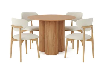 Juno Matgrupp runt 110 cm Ek med 4 Molly Matstolar - Ek - Products - Möbler - Bord & matgrupp - Matgrupp