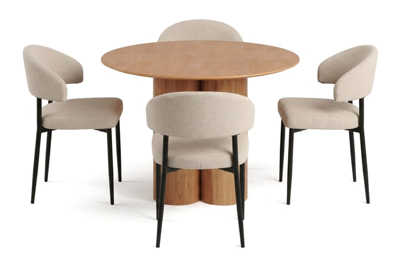 Juno Matgrupp runt 110 cm Ek med 4 Sawako Matstolar - Ek - Products - Möbler - Bord & matgrupp - Matgrupp