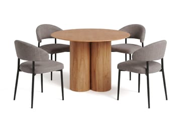 Juno Matgrupp runt 110 cm Ek med 4 Sawako Matstolar - Ek - Products - Möbler - Bord & matgrupp - Matgrupp