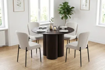 Juno Matgrupp runt 110 cm Rökt Ek med 4 Elsie Matstolar - Rökt ek/Vit - Products - Möbler - Bord & matgrupp - Matgrupp