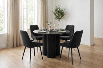 Juno Matgrupp runt 110 cm Svart med 4 Alsarp Matstolar - Svart - Products - Möbler - Bord & matgrupp - Matgrupp