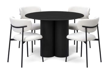 Juno Matgrupp runt 110 cm Svart med 4 Lucy Matstolar - Svart - Products - Möbler - Bord & matgrupp - Matgrupp