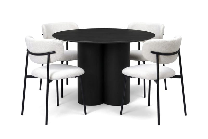 Juno Matgrupp runt 110 cm Svart med 4 Lucy Matstolar - Svart - Products - Möbler - Bord & matgrupp - Matgrupp