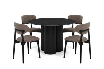 Juno Matgrupp runt 110 cm Svart med 4 Molly Matstolar - Svart - Products - Möbler - Bord & matgrupp - Matgrupp