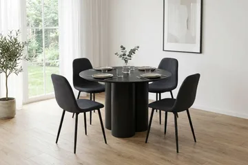 Juno Matgrupp runt 110 cm Svart med 4 Nibe Matstolar - Svart - Products - Möbler - Bord & matgrupp - Matgrupp