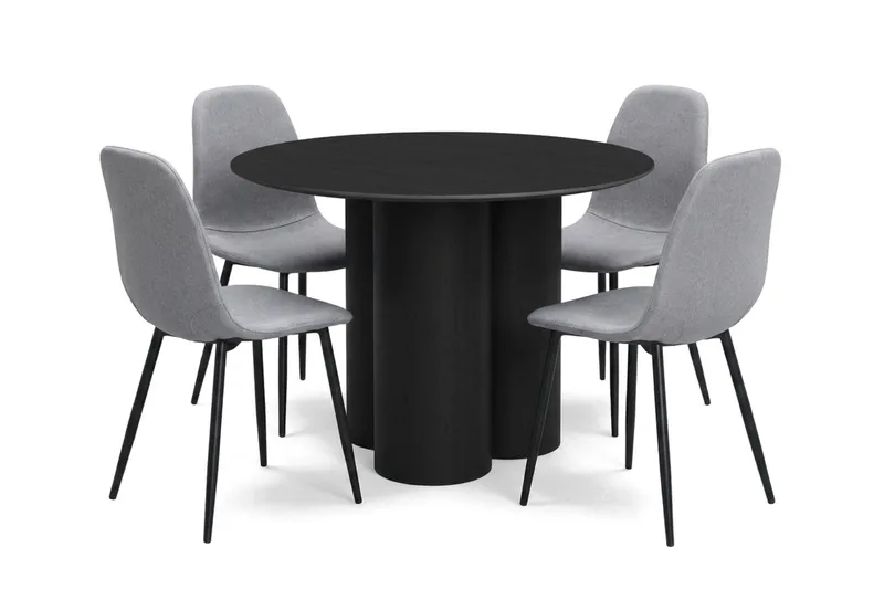 Juno Matgrupp runt 110 cm Svart med 4 Nibe Matstolar - Svart - Products - Möbler - Bord & matgrupp - Matgrupp