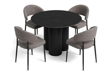 Juno Matgrupp runt 110 cm Svart med 4 Sawako Matstolar - Svart - Products - Möbler - Bord & matgrupp - Matgrupp