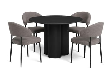Juno Matgrupp runt 110 cm Svart med 4 Sawako Matstolar - Svart - Products - Möbler - Bord & matgrupp - Matgrupp