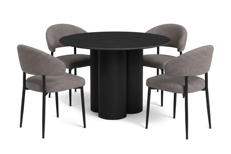 Juno Matgrupp runt 110 cm Svart med 4 Sawako Matstolar - Svart - Products - Möbler - Bord & matgrupp - Matgrupp
