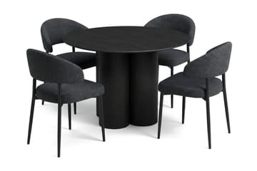 Juno Matgrupp runt 110 cm Svart med 4 Sawako Matstolar - Svart - Products - Möbler - Bord & matgrupp - Matgrupp
