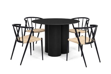 Juno Matgrupp runt 110 cm Svart med 4 Winston Matstolar - Svart - Products - Möbler - Bord & matgrupp - Matgrupp