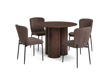 Juno Matgrupp runt 110 cm Valnöt med 4 Elsie Matstolar - Valnöt/Brun - Products - Möbler - Bord & matgrupp - Matgrupp