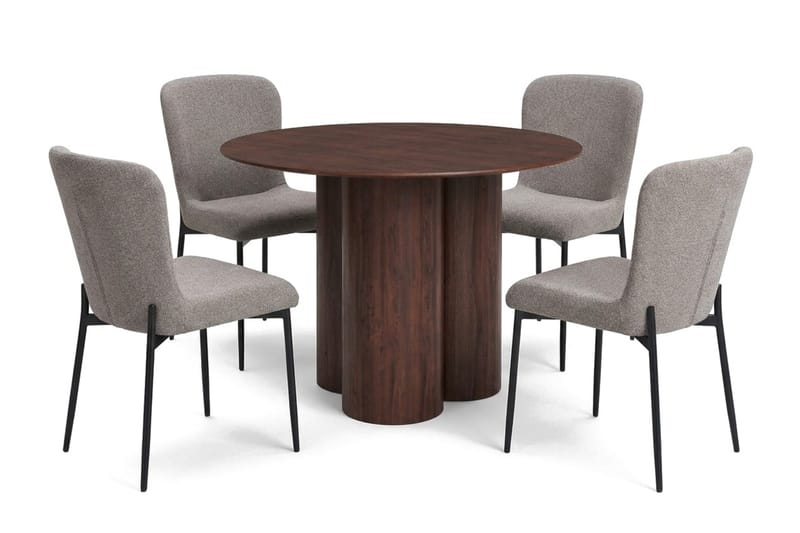 Juno Matgrupp runt 110 cm Valnöt med 4 Elsie Matstolar - Valnöt/Ljusgrå - Products - Möbler - Bord & matgrupp - Matgrupp