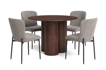 Juno Matgrupp runt 110 cm Valnöt med 4 Elsie Matstolar - Valnöt/Ljusgrå - Products - Möbler - Bord & matgrupp - Matgrupp