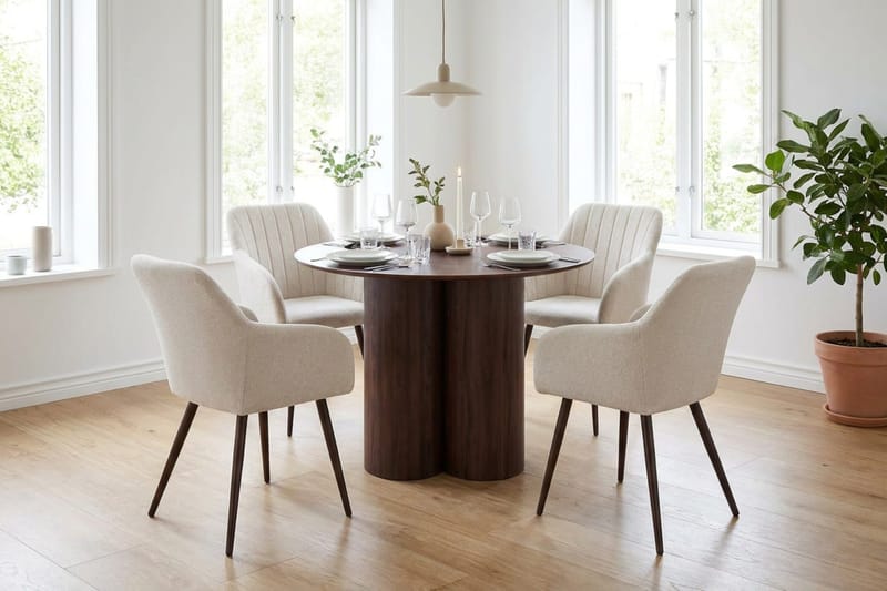 Juno Matgrupp runt 110 cm Valnöt med 4 Filippa Matstolar - Valnöt - Products - Möbler - Bord & matgrupp - Matgrupp