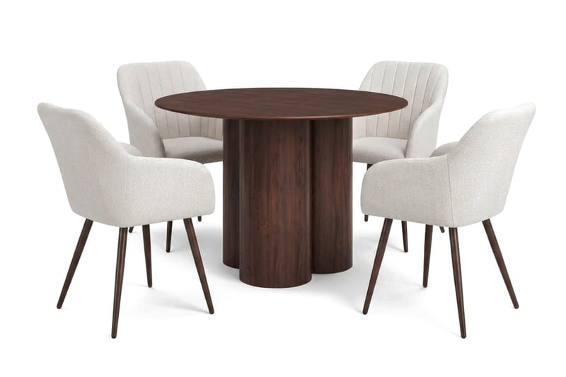 Juno Matgrupp runt 110 cm Valnöt med 4 Filippa Matstolar - Valnöt - Products - Möbler - Bord & matgrupp - Matgrupp