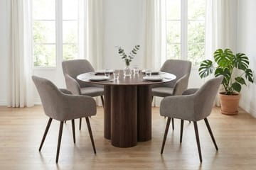 Juno Matgrupp runt 110 cm Valnöt med 4 Filippa Matstolar - Valnöt - Products - Möbler - Bord & matgrupp - Matgrupp