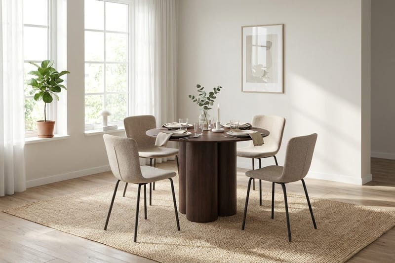 Juno Matgrupp runt 110 cm Valnöt med 4 Katy Matstolar - Valnöt - Products - Möbler - Bord & matgrupp - Matgrupp